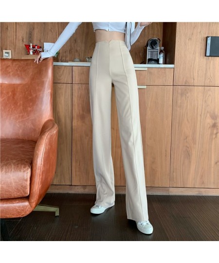 Fashion Beige High Waist Wide Leg Pants Women Back Zipper Baggy Casual Straight Pantalones Solid Solor Spring Work Suit $42.2...