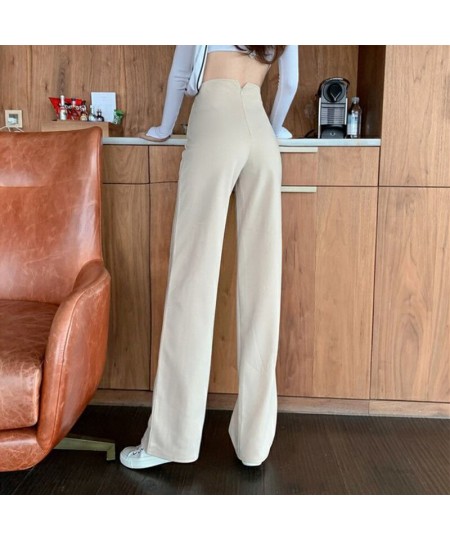 Fashion Beige High Waist Wide Leg Pants Women Back Zipper Baggy Casual Straight Pantalones Solid Solor Spring Work Suit $42.2...