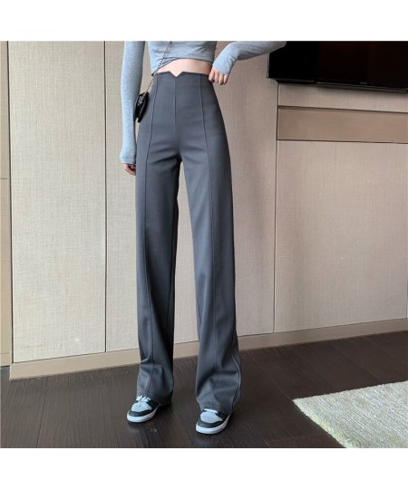 Fashion Beige High Waist Wide Leg Pants Women Back Zipper Baggy Casual Straight Pantalones Solid Solor Spring Work Suit $42.2...