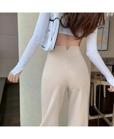 Fashion Beige High Waist Wide Leg Pants Women Back Zipper Baggy Casual Straight Pantalones Solid Solor Spring Work Suit $42.2...