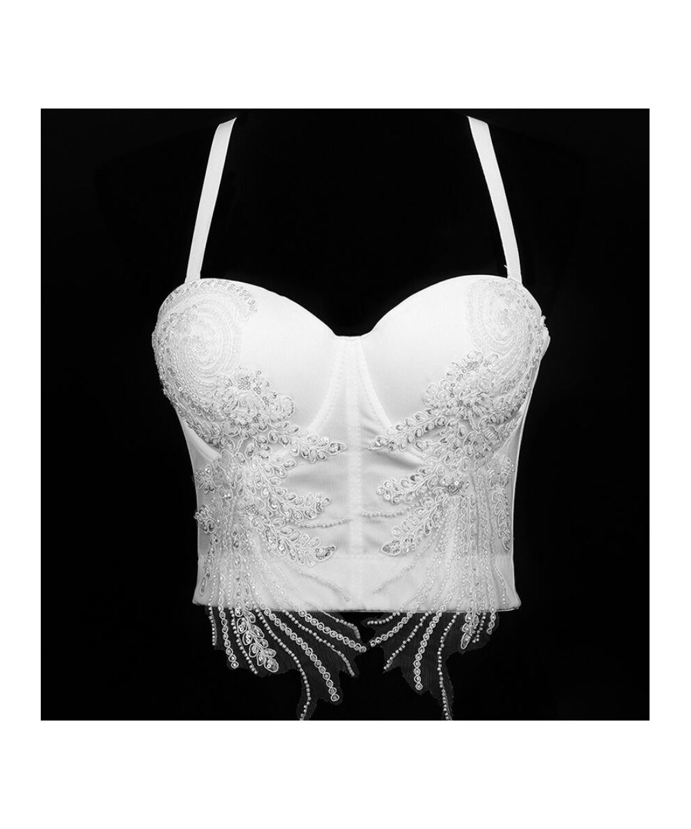 White embroidery Rhinestone Crop Top Women Shining Backless Bustier Sexy Festival Top Party Nightclub Vest cropped q819 $54.0...