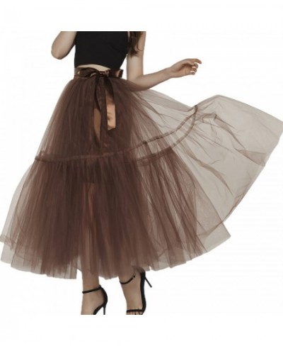 Women's Fashionable Long Skirts Teen Girls Solid Color Elastic Band Layered Tulle Skirts Half Length Puffy Skirt $41.05 - Skirts