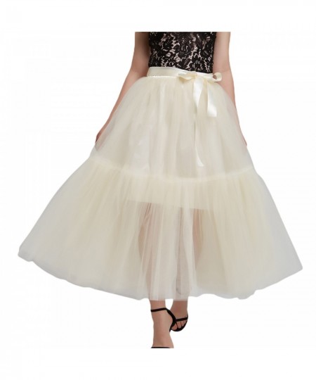 Women's Fashionable Long Skirts Teen Girls Solid Color Elastic Band Layered Tulle Skirts Half Length Puffy Skirt $41.05 - Skirts