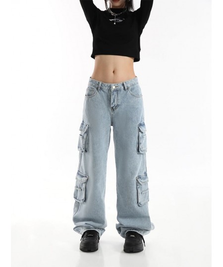 Vintage Cargo Pants Baggy Jeans Women Fashion 90s Streetwear Pockets Wide Leg High Waist Straight Y2k Denim Trousers Overalls...