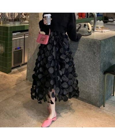 3D Polka Dot Black Skirt Vintage Ball Gown Skirts Women Autumn Winter Gauze High Elastic Waist Skirts Elegant Party Prom O064...