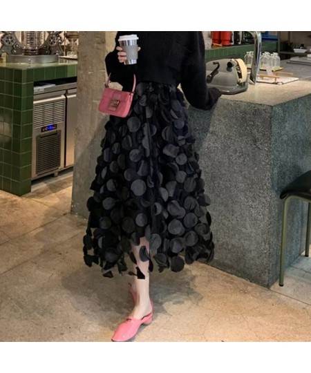 3D Polka Dot Black Skirt Vintage Ball Gown Skirts Women Autumn Winter Gauze High Elastic Waist Skirts Elegant Party Prom O064...