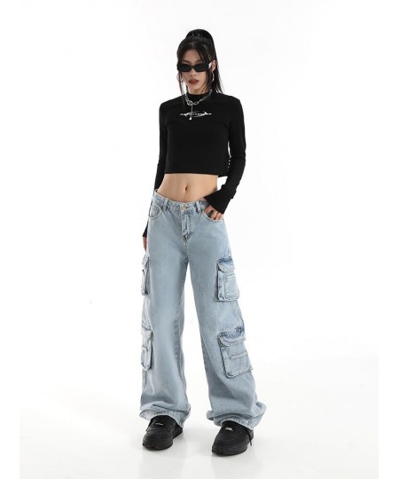 Vintage Cargo Pants Baggy Jeans Women Fashion 90s Streetwear Pockets Wide Leg High Waist Straight Y2k Denim Trousers Overalls...