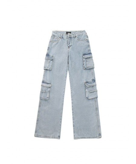 Vintage Cargo Pants Baggy Jeans Women Fashion 90s Streetwear Pockets Wide Leg High Waist Straight Y2k Denim Trousers Overalls...