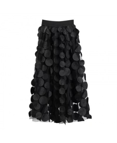 3D Polka Dot Black Skirt Vintage Ball Gown Skirts Women Autumn Winter Gauze High Elastic Waist Skirts Elegant Party Prom O064...