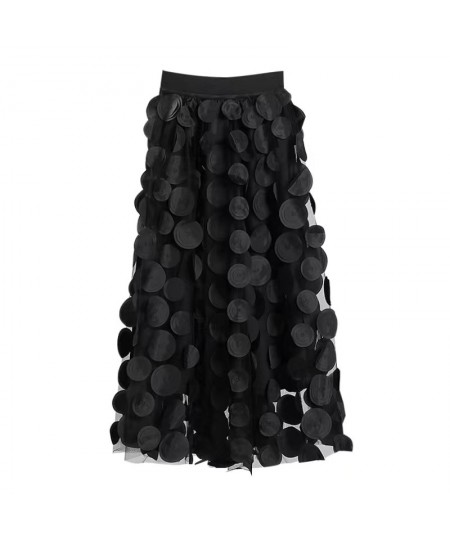 3D Polka Dot Black Skirt Vintage Ball Gown Skirts Women Autumn Winter Gauze High Elastic Waist Skirts Elegant Party Prom O064...