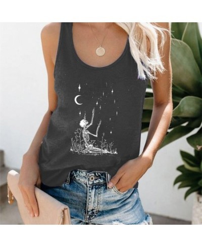 Vintage Women Tank Top Funny Skeleton Skulls Printed Women Vest Short Sleeve Loose Summer Sport Tank Tops Femme Tee Shirts $2...