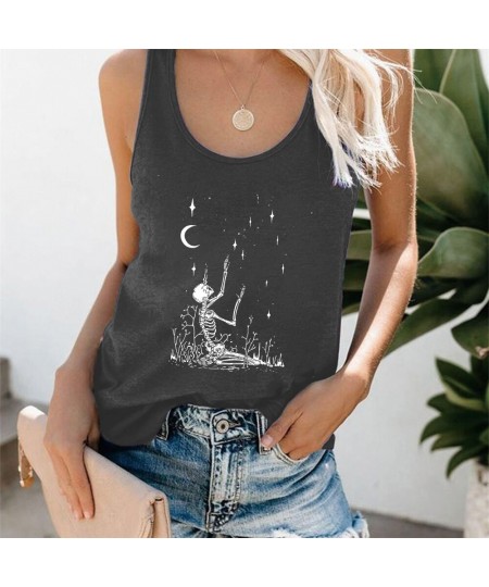 Vintage Women Tank Top Funny Skeleton Skulls Printed Women Vest Short Sleeve Loose Summer Sport Tank Tops Femme Tee Shirts $2...