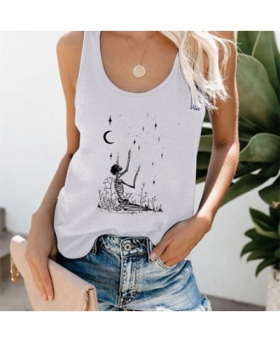 Vintage Women Tank Top Funny Skeleton Skulls Printed Women Vest Short Sleeve Loose Summer Sport Tank Tops Femme Tee Shirts $2...