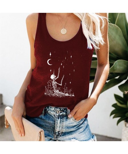 Vintage Women Tank Top Funny Skeleton Skulls Printed Women Vest Short Sleeve Loose Summer Sport Tank Tops Femme Tee Shirts $2...