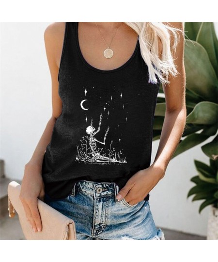 Vintage Women Tank Top Funny Skeleton Skulls Printed Women Vest Short Sleeve Loose Summer Sport Tank Tops Femme Tee Shirts $2...