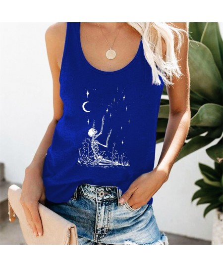 Vintage Women Tank Top Funny Skeleton Skulls Printed Women Vest Short Sleeve Loose Summer Sport Tank Tops Femme Tee Shirts $2...