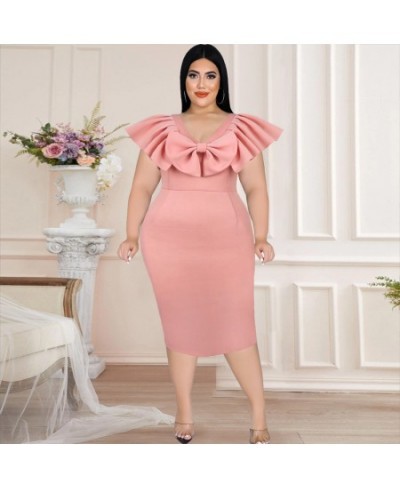 Plus Size New Fashion Women's V-neck Flabby Short Sleeve Bow High Waist Slim Dress Wholesaleing Customize $68.52 - Plus Size ...