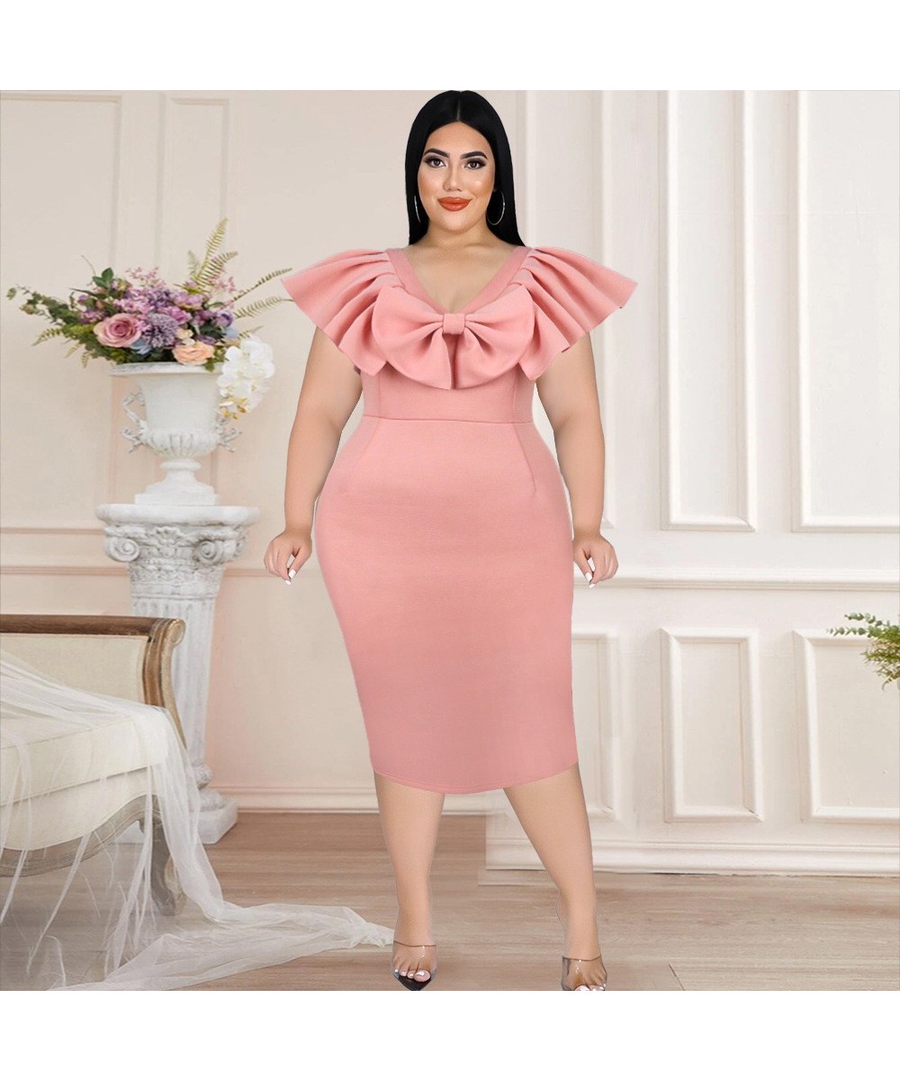 Plus Size New Fashion Women's V-neck Flabby Short Sleeve Bow High Waist Slim Dress Wholesaleing Customize $68.52 - Plus Size ...