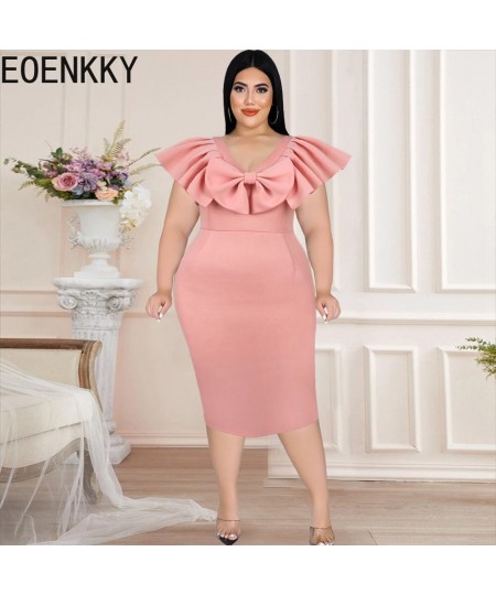 Plus Size New Fashion Women's V-neck Flabby Short Sleeve Bow High Waist Slim Dress Wholesaleing Customize $68.52 - Plus Size ...