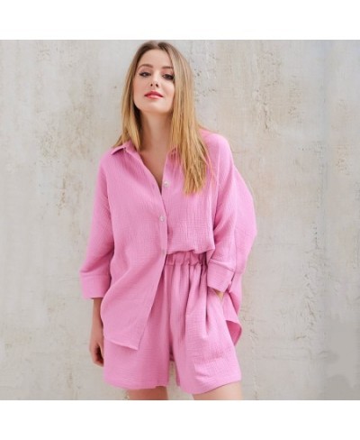 100% Cotton Linen Pajamas Set Women Two Pieces Sleepwear Pajamas Set Fashion Pyjamas Pijamas For Summer Spring $39.92 - Sleep...