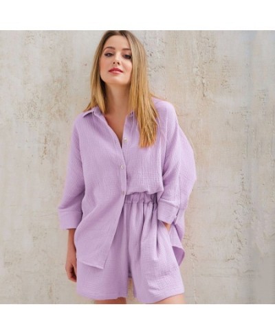 100% Cotton Linen Pajamas Set Women Two Pieces Sleepwear Pajamas Set Fashion Pyjamas Pijamas For Summer Spring $39.92 - Sleep...