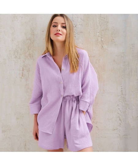 100% Cotton Linen Pajamas Set Women Two Pieces Sleepwear Pajamas Set Fashion Pyjamas Pijamas For Summer Spring $39.92 - Sleep...