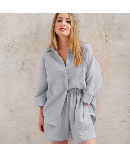 100% Cotton Linen Pajamas Set Women Two Pieces Sleepwear Pajamas Set Fashion Pyjamas Pijamas For Summer Spring $39.92 - Sleep...