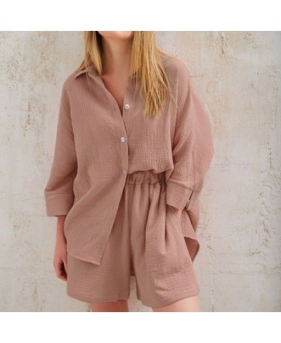 100% Cotton Linen Pajamas Set Women Two Pieces Sleepwear Pajamas Set Fashion Pyjamas Pijamas For Summer Spring $39.92 - Sleep...