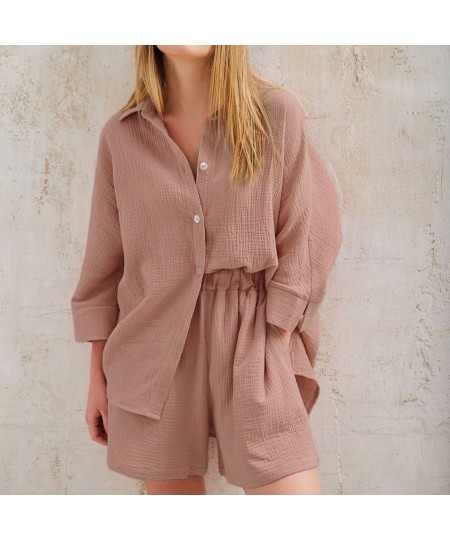 100% Cotton Linen Pajamas Set Women Two Pieces Sleepwear Pajamas Set Fashion Pyjamas Pijamas For Summer Spring $39.92 - Sleep...