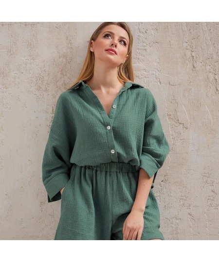 100% Cotton Linen Pajamas Set Women Two Pieces Sleepwear Pajamas Set Fashion Pyjamas Pijamas For Summer Spring $39.92 - Sleep...