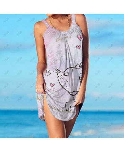 Mini Dress Summer Mary Cat Nightclub Sexy Loose Dress Women Y2K Sleeveless Summer Beach Vacation Cute Sun Dress $26.68 - Dresses