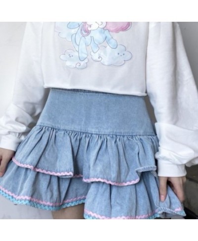 Kawaii Lolita Style Mini Skirts Women Harajuku Cute Preppy Style Jk Denim Skirt Japanese Punk High Waist Tiered 90s Y2K Skirt...