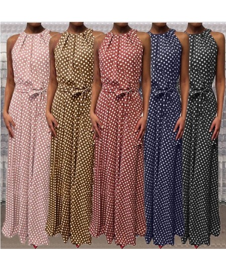 2023 The New Dot Printing Long Dress Women Sleeveless Halter Neck Coffee Casual Dresses Lady Summer Beach Party Dress Sundres...