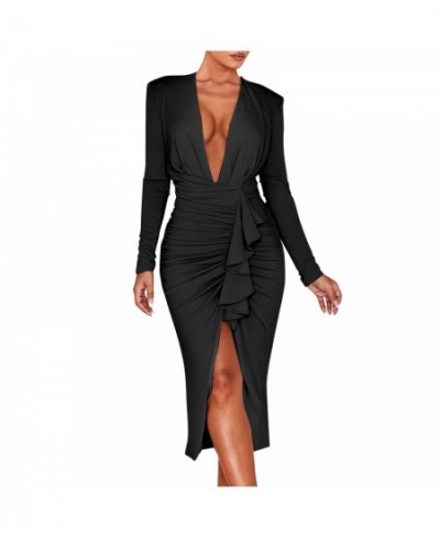 Women Elegant Dress Long Sleeve V Neck Midi Dresses With High Slit Cocktail Wedding Guest Birthday Club Party Long Dresses $3...