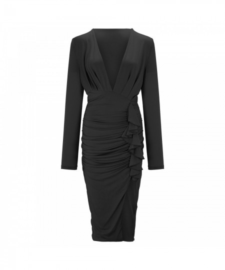 Women Elegant Dress Long Sleeve V Neck Midi Dresses With High Slit Cocktail Wedding Guest Birthday Club Party Long Dresses $3...