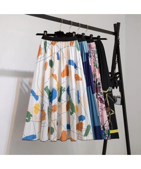 Women Midi Print Floral Pleated Skirt Vintage High Waist A-line Skirt for Summer Spring QT2086 $27.90 - Skirts