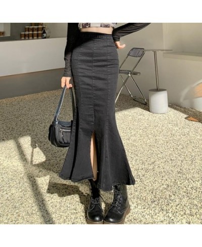 Denim fishtail skirt skirt split new high-waisted slim long skirt women $52.63 - Skirts