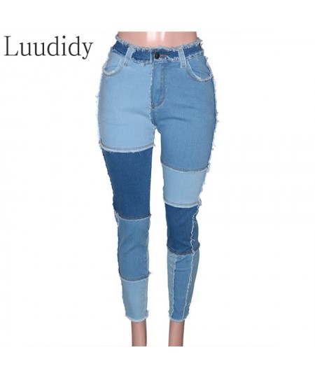 Women Colorblock Tassel Hem Pocket Design Jeans High Waist Skinny Denim Pants $51.29 - Jeans