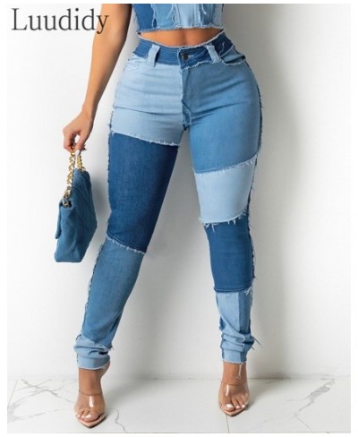 Women Colorblock Tassel Hem Pocket Design Jeans High Waist Skinny Denim Pants $51.29 - Jeans