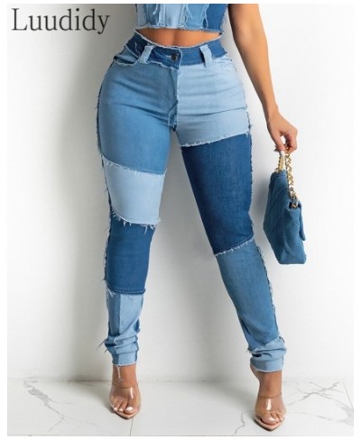 Women Colorblock Tassel Hem Pocket Design Jeans High Waist Skinny Denim Pants $51.29 - Jeans