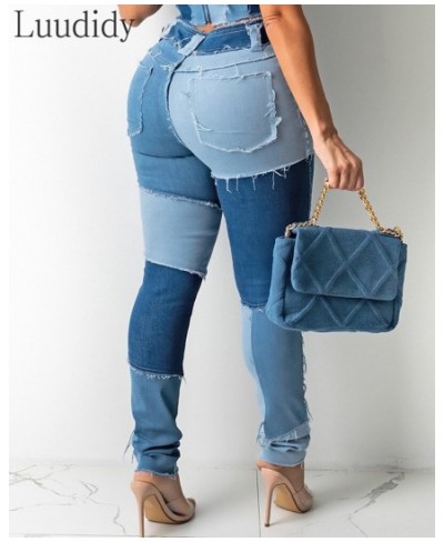 Women Colorblock Tassel Hem Pocket Design Jeans High Waist Skinny Denim Pants $51.29 - Jeans