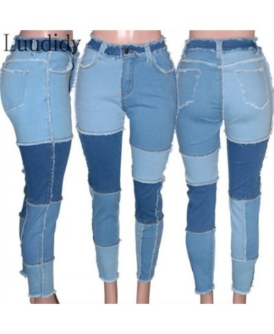 Women Colorblock Tassel Hem Pocket Design Jeans High Waist Skinny Denim Pants $51.29 - Jeans