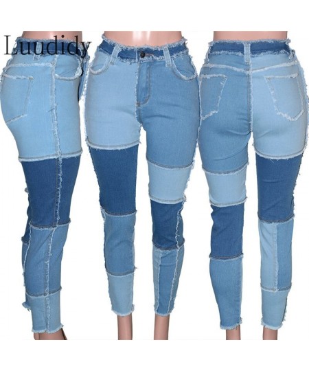 Women Colorblock Tassel Hem Pocket Design Jeans High Waist Skinny Denim Pants $51.29 - Jeans