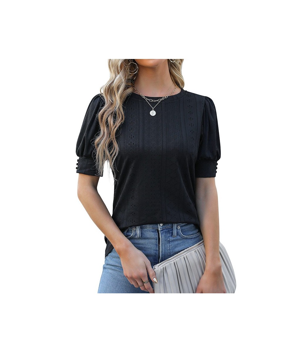 Summer Casual Round Neck Short Sleeve Hollow Out Tee T Shirts Femmes Fashion Slim Solid Sweet Streetwear Top Female $34.75 - ...