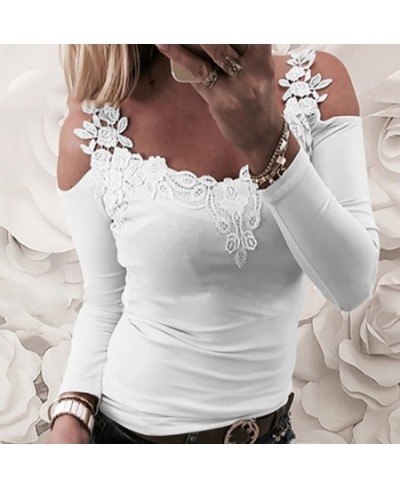 New Top Strap Off Shoulder Lace Stitching Woman Blouse O-neck Sexy Long Sleeves Female Casual Slim Tee Shirts Top $23.81 - To...