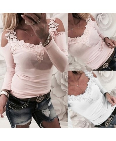 New Top Strap Off Shoulder Lace Stitching Woman Blouse O-neck Sexy Long Sleeves Female Casual Slim Tee Shirts Top $23.81 - To...