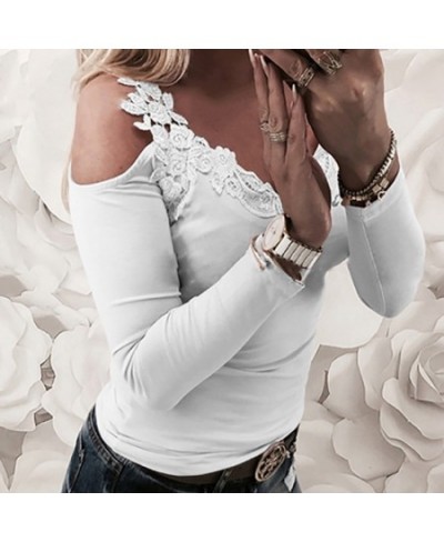 New Top Strap Off Shoulder Lace Stitching Woman Blouse O-neck Sexy Long Sleeves Female Casual Slim Tee Shirts Top $23.81 - To...