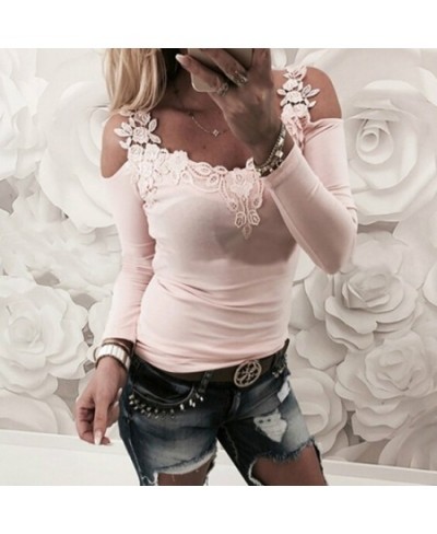 New Top Strap Off Shoulder Lace Stitching Woman Blouse O-neck Sexy Long Sleeves Female Casual Slim Tee Shirts Top $23.81 - To...