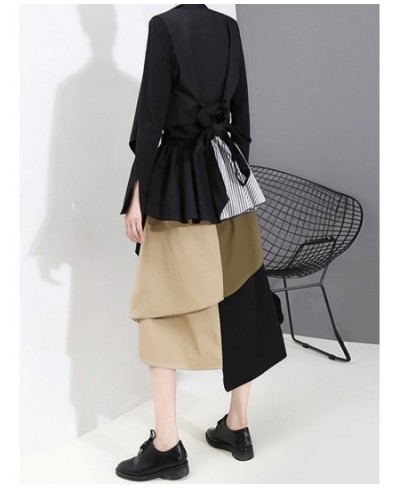 Streetwear Midi Skirt For Women Loose Waist Irregular Hem Colorblock A Line Skirts Female Fashion Vintage Clothing 2022 $47.2...