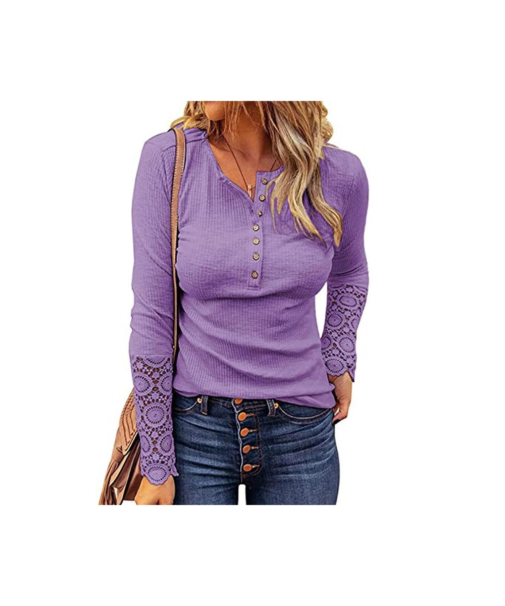 Women Long Sleeve Round Neck Solid Stitching Lace Loose T-shirt for Spring $33.32 - Tops & Tees